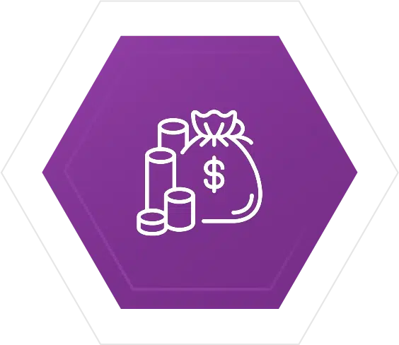 financial icon of harmony bag on purple hexagon