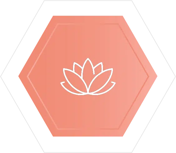 icon of white lotus blossom on peach hexagon