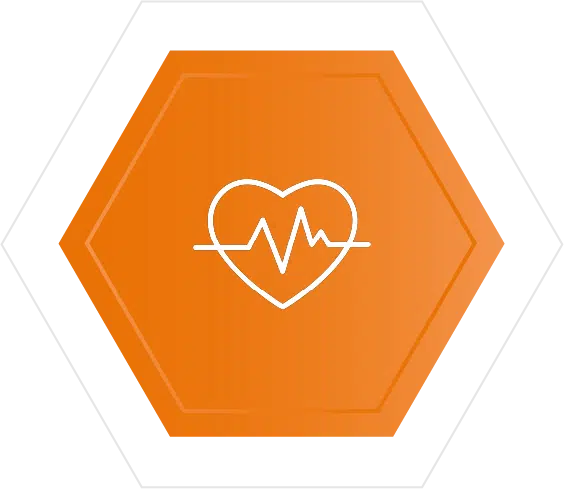 heart with pulse line icon In orange hexagon