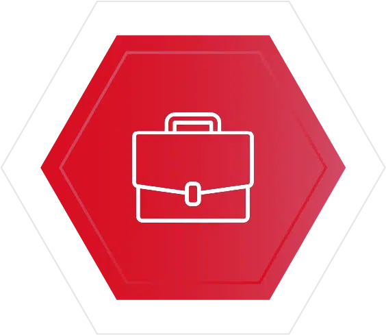 briefcase icon on red hexagon