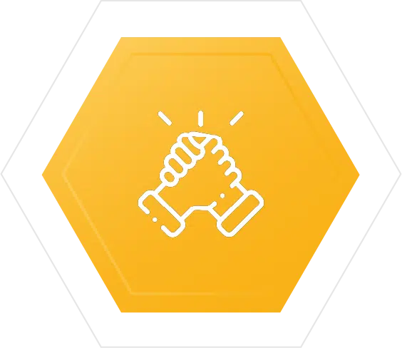 social icon of hands holding on yellow hexagon