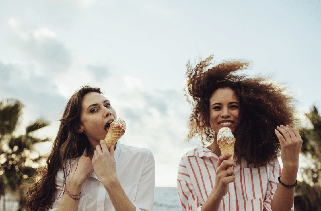 happy women ice cream intuitive eating