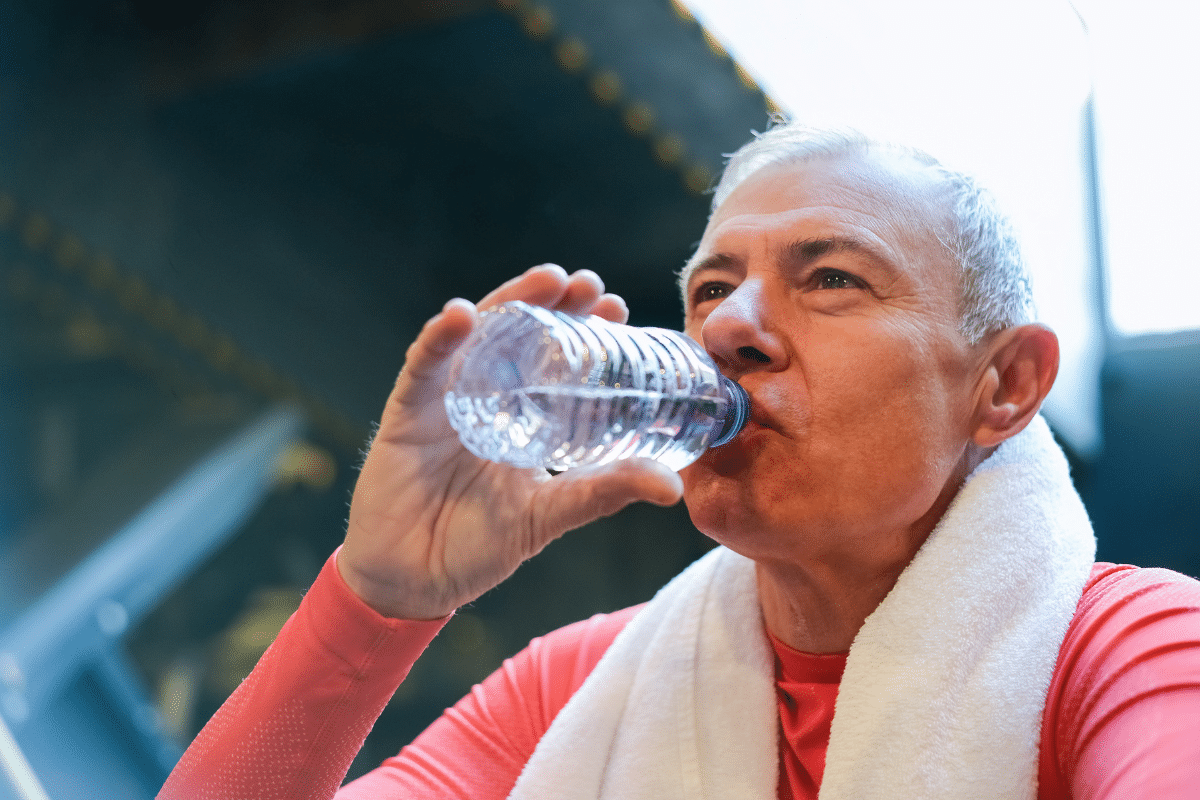 man working out drinking water