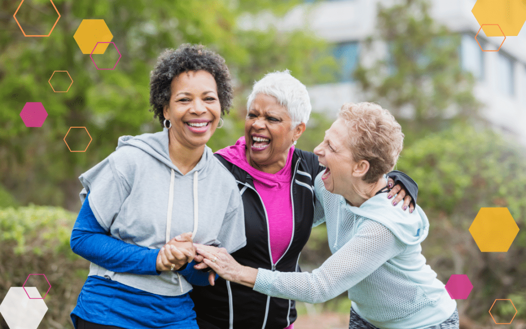 happy older women exercising outside
